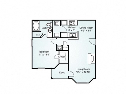 Floor plan for 1 bed, 1 bath, 826 sqft